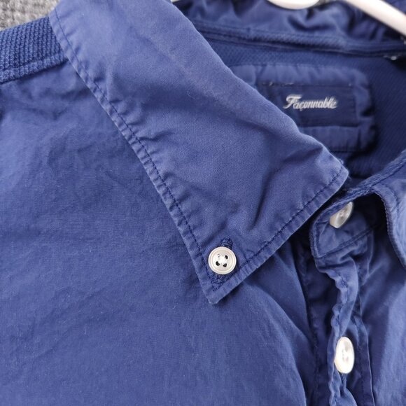 Faconnable Pique Knit Sleeves Back Pocket Mesh XL Button-Down Blue Pocket French - Picture 8 of 16